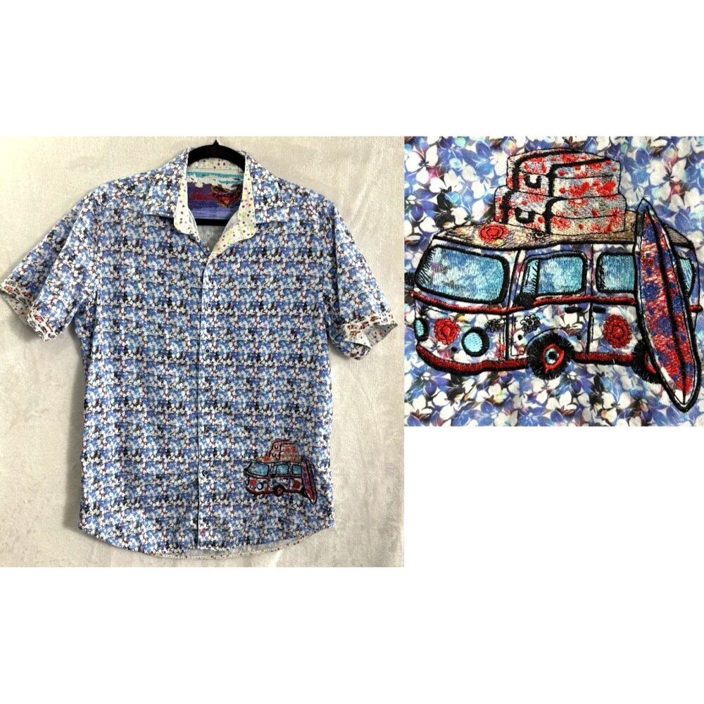 ROBERT GRAHAM Men VW Bus La Jolla Floral Car Polka Shirt Sz S Multicolor 68-8